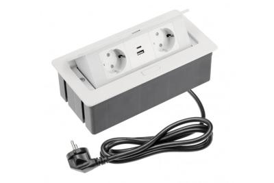 Indux Flip Presa da cucina media con messa a terra nel piano di lavoro o nel pensile bianco con 2 prese e caricatori USB A+C 1208957847