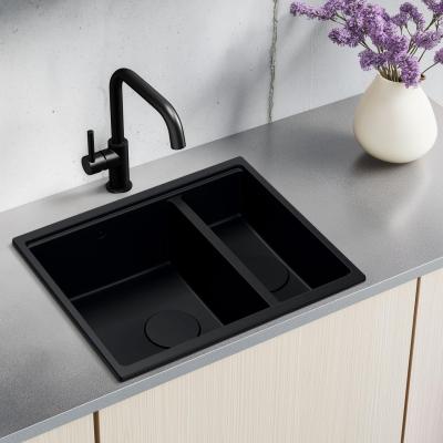 Quadri Newport II nero 1,5 vasche lavello in granito con montaggio sopra e sotto il piano 555x460 1208957861