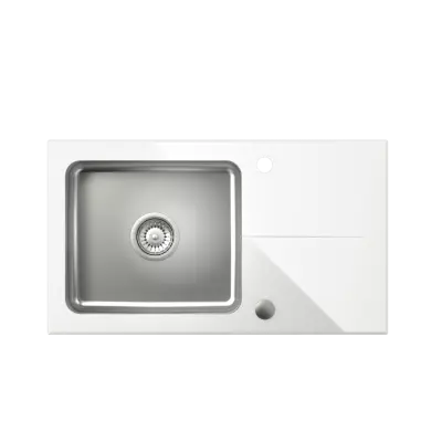 Quadri Glazz lavello in acciaio inossidabile montaggio sopra il piano con scolapiatti in vetro reversibile 77x44 1208957863