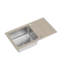 Quadri Fusion lavello in acciaio inossidabile montaggio sopra il piano con scolapiatti in granito beige 78x43 reversibile 1208957881