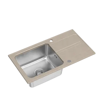 Quadri Fusion lavello in acciaio inossidabile montaggio sopra il piano con scolapiatti in granito beige 78x43 reversibile 1208957881