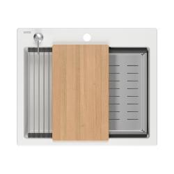 Lavello da incasso Quadri Durham in granito bianco 595x500 con dispenser di sapone, tagliere, tappetino rotolante, lavandino aggiuntivo e tappetino rotolante 1208957903