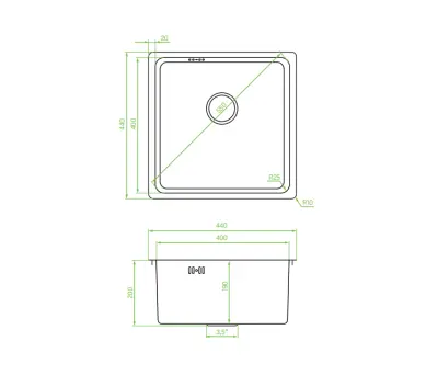 Aquadesign R25 lavello con montaggio su piano, sotto piano e incasso, acciaio inox 40x40 cm 1208958206