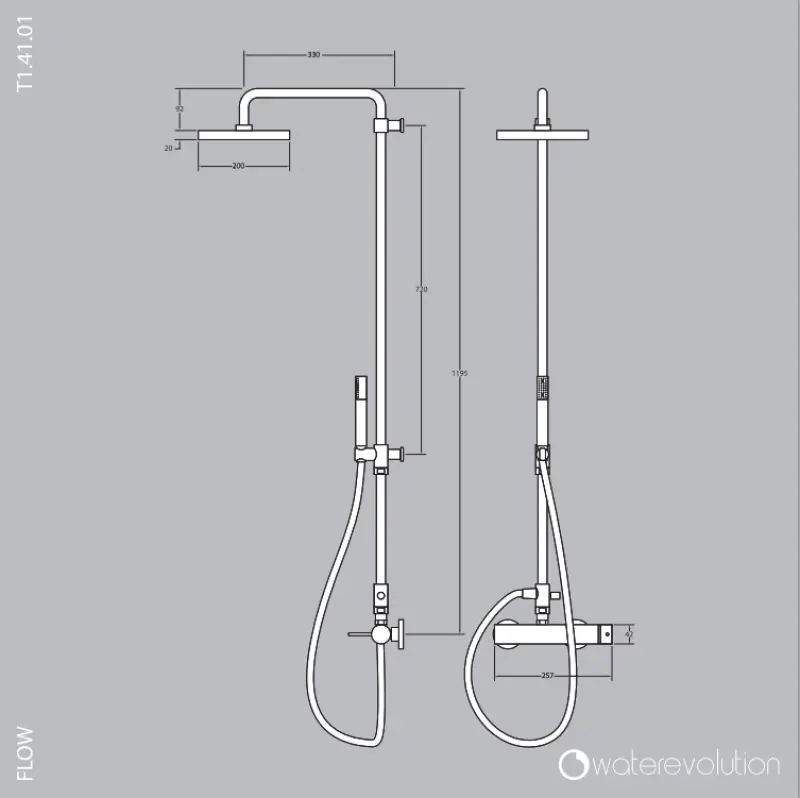 Waterevolution Flow combinazione doccia con soffione a pioggia PVD spazzolato rame T141CPE