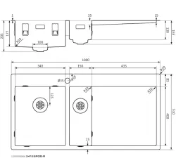 Lorreine serie SP lavello in acciaio inossidabile 100x51 cm con foro per rubinetto da banco 3415SPDB-R