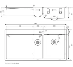 Lorreine serie SP lavello in acciaio inossidabile 100x51 cm con foro per rubinetto da banco 1534SPDB-L