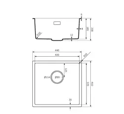 Lorreine serie BQ Lavello 44x41cm montaggio sotto piano in acciaio inossidabile 40BQ37-FU-INOX