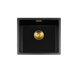 Lorreine serie BQ Lavello nero con montaggio sotto piano 44x41cm con tappo a cestello dorato 40BQ37-FU-GOLD