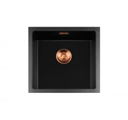 Lorreine serie BQ Lavello nero con montaggio sopra il piano 45x45cm con tappo in rame 40BQ-T-COPPER