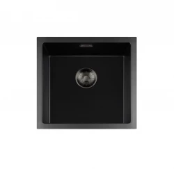 Lorreine serie BQ Lavello nero con montaggio sopra il piano 45x45cm con tappo gun metal 40BQ-T-GUNMETAL