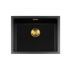 Lorreine serie BQ lavello nero con montaggio sopra piano 55x45cm con tappo dorato 50BQ-T-GOLD