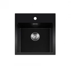 Lorreine serie BQ lavello nero con montaggio sopra piano 46x52cm con tappo in acciaio inossidabile 40BQ37TH-T-INOX