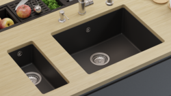 GraniteMy Lavello universale in granito nero 55x40 cm nero per installazione a incasso, sottopiano e filo top con tappo in acciaio inox 1208967108