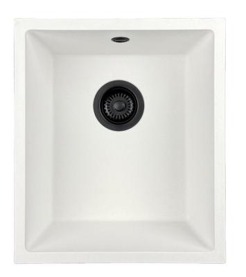 GraniteMy Universal lavello in granito bianco 34x40 cm a filo sopra e sottopiano con tappo nero 1208967147