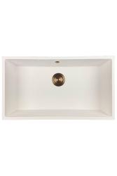 GraniteMy Universal lavello grande in granito bianco 74x40 cm a filo sopra e sottopiano con tappo  in rame 1208967162