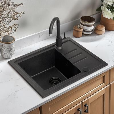 Quadri Sligo 60 Set Lavello in granito antracite 55x44 cm con scolapiatti e rubinetto incluso 1208967199