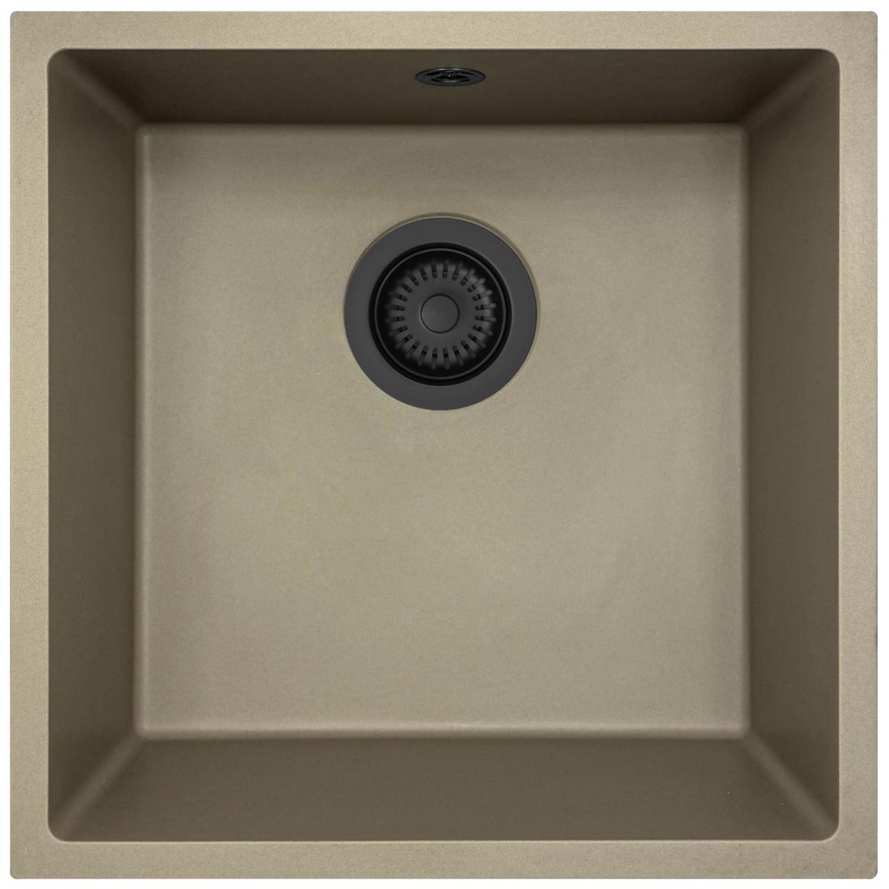 GraniteMy Universal Lavello in granito tortora 40x40 cm a filo sopra e sottopiano con il tappo nero 1208967213