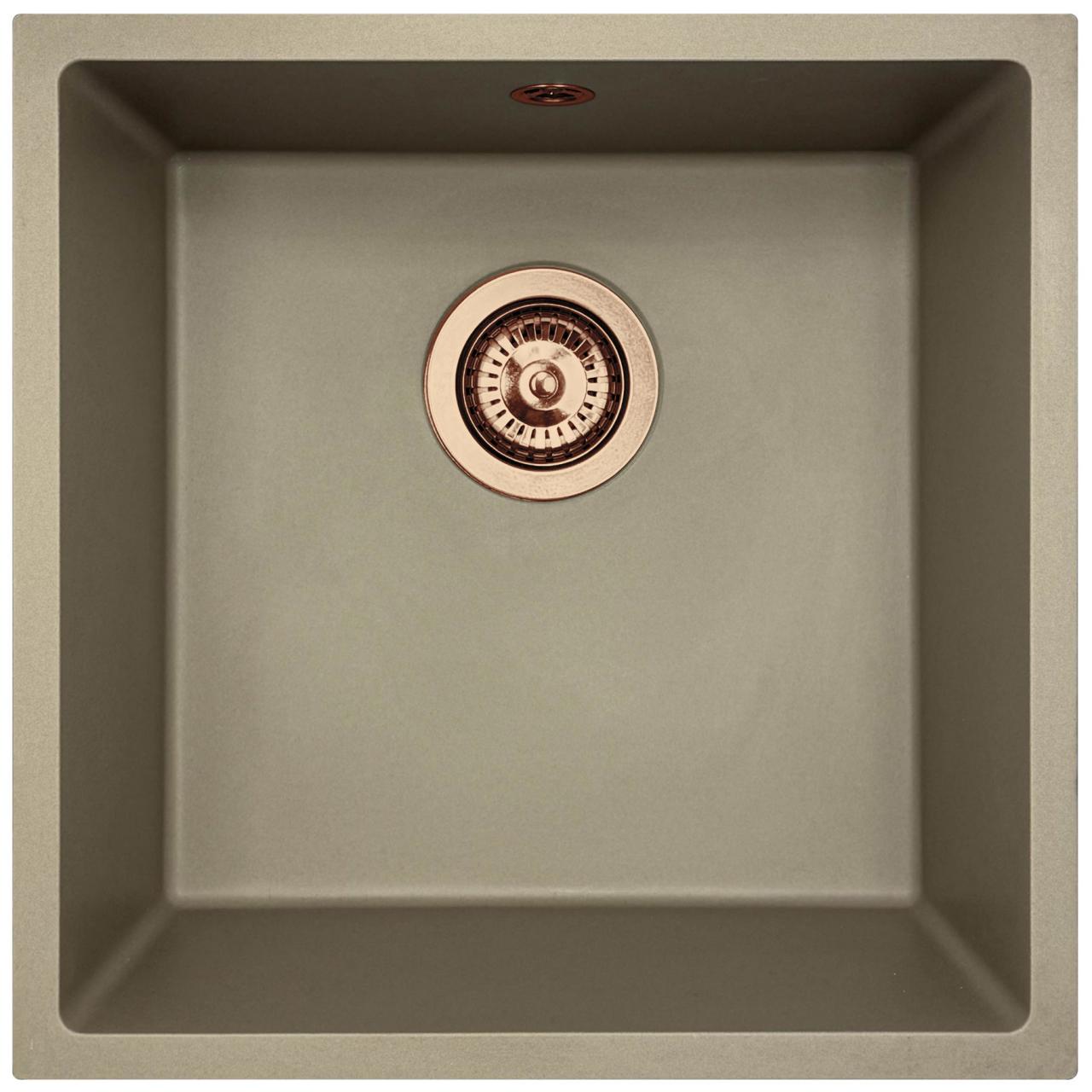 GraniteMy Universal Lavello in granito tortora 40x40 cm a filo sopra e sottopiano con tappo rame 1208967214
