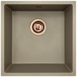GraniteMy Universal Lavello in granito tortora 40x40 cm a filo sopra e sottopiano con tappo rame 1208967214