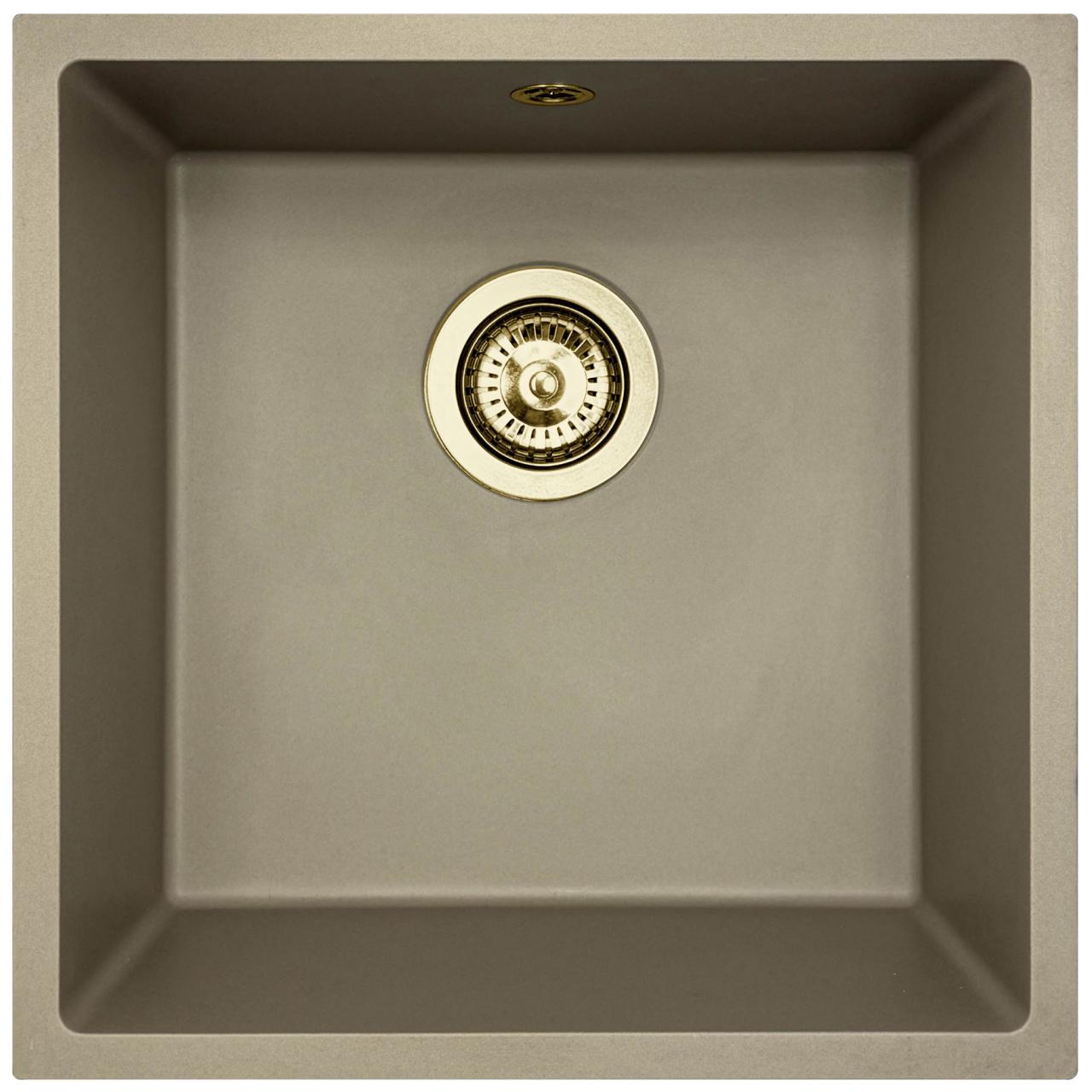 GraniteMy Universal Lavello in granito tortora 40x40 cm a filo sopra e sottopiano con tappo oro 1208967215
