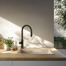 GraniteMy Universal Lavello in granito beige sabbia 40x40 cm a filo sopra e sottopiano con tappo nero 1208967232