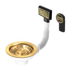 Set di tappi per cestello Granitemy in oro spazzolato PVD, set di scarico per lavello incl. sovraflusso rotondo e rettangolare 1208967251