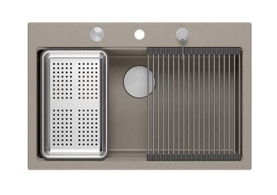 Quadri Hard Rock taupe granito lavello da appoggio grande 76x50cm inclusi tappo in acciaio inossidabile e accessori 1208967270