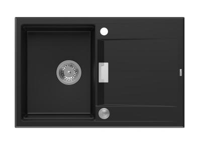 Quadri Minton Lavello da Incasso in Granito Nero 76x50cm con Sgocciolatoio Reversibile e Tappo in Acciaio Inossidabile - 1208967303