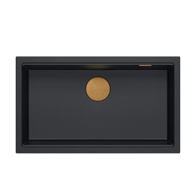 Quadri Newport II grande e profondo lavello in granito, montaggio sopra e sotto, colore nero, dimensioni 76x45cm con tappo in rame 1208967306