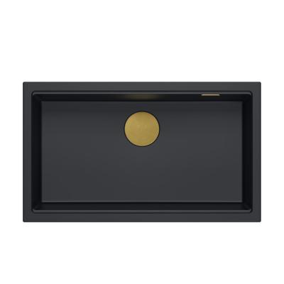 Quadri Newport II grande e profondo lavello in granito da incasso e sottopiano nero 76x45cm con tappo dorato 1208967307