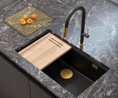 Quadri Newport II grande e profondo lavello in granito da incasso e sottopiano nero 76x45cm con tappo dorato 1208967307