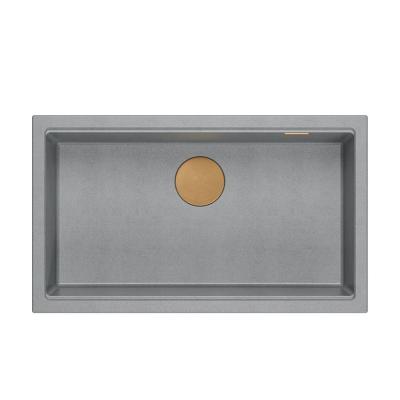 Quadri Newport II grande e profondo lavello in granito, montaggio sopra e sotto, grigio, lavello 76x45cm con tappo in rame 1208967314