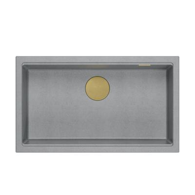Quadri Newport II grande e profonda vasca da cucina in granito per installazione a incasso e sotto top grigia 76x45cm con tappo dorato 1208967315