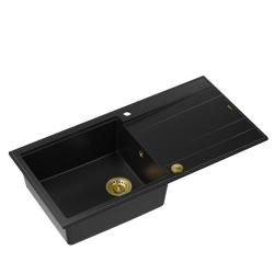 Quadri Luton lavello in granito nero da appoggio con gocciolatoio reversibile 100x50cm con tappo dorato 1208967317