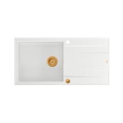 Quadri Luton lavello da appoggio in granito bianco con sgocciolatoio reversibile 100x50 cm con tappo in rame 1208967318