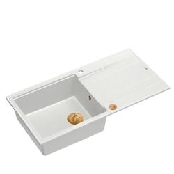 Quadri Luton lavello da appoggio in granito bianco con sgocciolatoio reversibile 100x50 cm con tappo in rame 1208967318