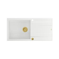 Quadri Luton lavello da appoggio in granito bianco con sgocciolatoio reversibile 100x50cm con tappo dorato 1208967319