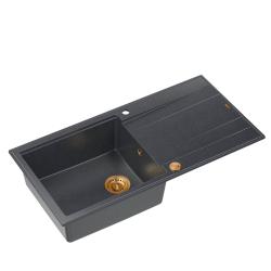Quadri Luton lavello da appoggio in granito antracite con gocciolatoio reversibile 100x50cm con tappo in rame 1208967321