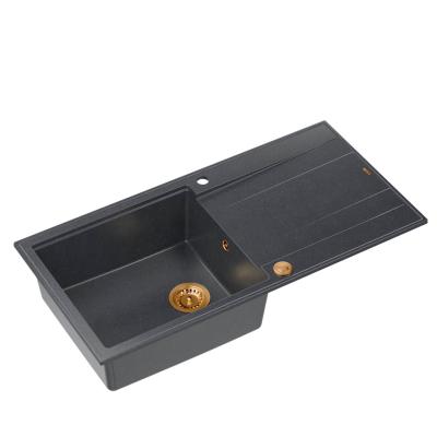 Quadri Luton lavello da appoggio in granito antracite con gocciolatoio reversibile 100x50cm con tappo in rame 1208967321