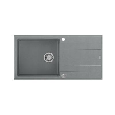 Quadri Luton lavello da appoggio in granito grigio con sgocciolatoio reversibile 100x50cm con tappo in acciaio inox 1208967323