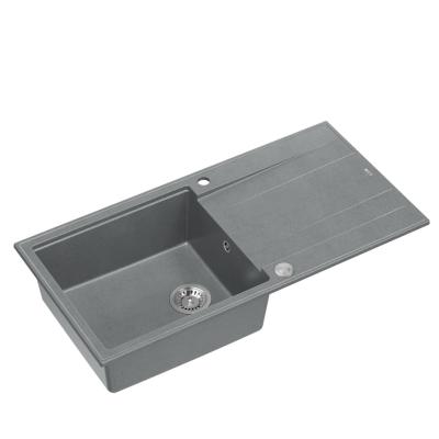 Quadri Luton lavello da appoggio in granito grigio con sgocciolatoio reversibile 100x50cm con tappo in acciaio inox 1208967323