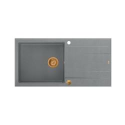 Quadri Luton lavello da appoggio in granito grigio con gocciolatoio reversibile 100x50cm con tappo in rame 1208967324