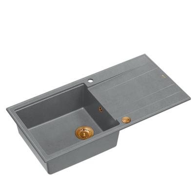 Quadri Luton lavello da appoggio in granito grigio con gocciolatoio reversibile 100x50cm con tappo in rame 1208967324