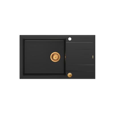 Quadri Luton lavello grande in granito nero da incasso con gocciolatoio reversibile 86x50cm con tappo in rame 1208967326