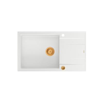 Quadri Luton lavello grande da appoggio in granito bianco con superficie di sgocciolamento reversibile 86x50 cm con tappo in rame 1208967328