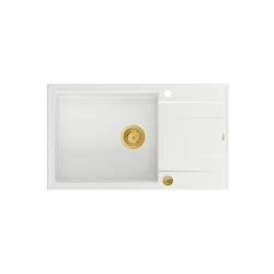 Quadri Luton lavello da appoggio in granito bianco con scolapiatti reversibile 86x50cm con tappo dorato 1208967329.