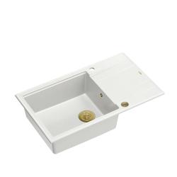 Quadri Luton lavello da appoggio in granito bianco con scolapiatti reversibile 86x50cm con tappo dorato 1208967329.