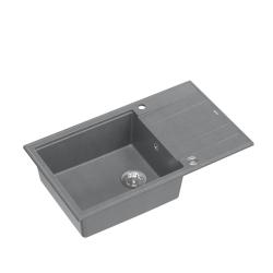 Quadri Luton lavandino da appoggio in granito grigio con sgocciolatoio reversibile 86x50cm con tappo in acciaio inox 1208967330.