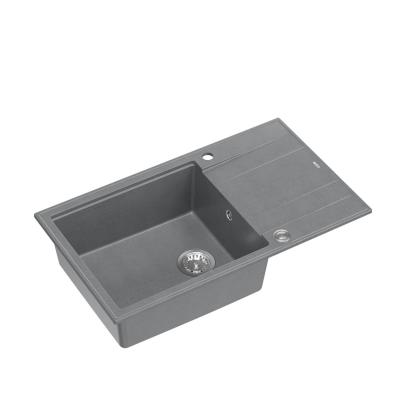 Quadri Luton lavandino da appoggio in granito grigio con sgocciolatoio reversibile 86x50cm con tappo in acciaio inox 1208967330.
