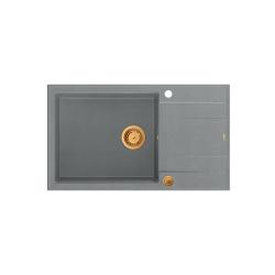 Quadri Luton grigio granito grande lavello da appoggio con sgocciolatoio reversibile 86x50cm con tappo in rame 1208967331